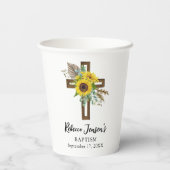 Cheerful Sunflower Rustic Boho Dark Wooden Cross Papieren Bekers (Achterkant)