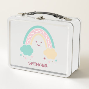 Cheerful Sunny Pastel Boho Rainbow Metal Lunch Box