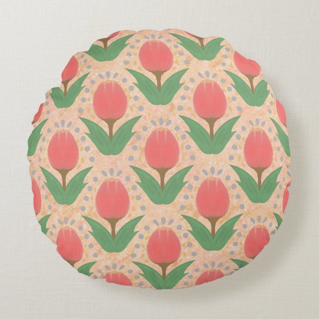 Cheerful Tulips Round Pillow Rond Kussen (Voorkant)