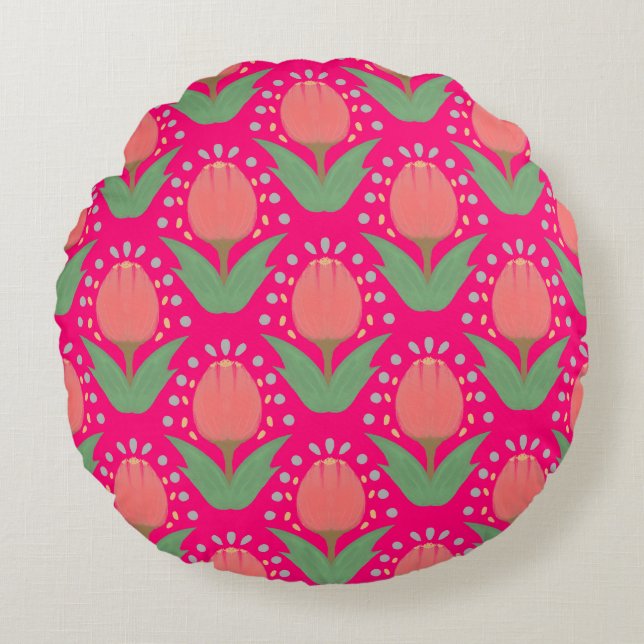 Cheerful Tulips Round Pillow Rond Kussen (Voorkant)