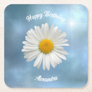 Cheerful White Daisy Vierkante Kartonnen Onderzetter