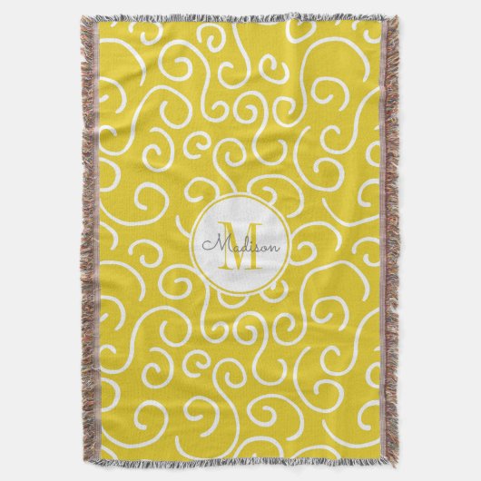 Cheerful Yellow and White Pattern met Monogram Deken (Voorkant Verticaal)