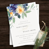 Cheerful Yellow Blue Floral Verloving Invite Bedankkaart