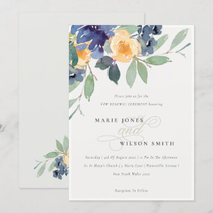Cheerful Yellow Blue Floral Vow Renewal Invite Bedankkaart