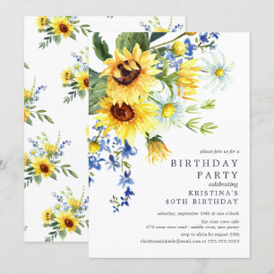 Cheerful Yellow Sunflower Birthday Party Kaart