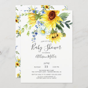 Cheerful Yellow Sunflower Florence Baby shower Kaart