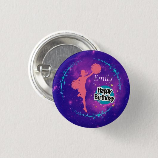 Cheerlead Happy Birthday Galaxy gepersonaliseerd Ronde Button 3,2 Cm (Voorkant /achterkant)