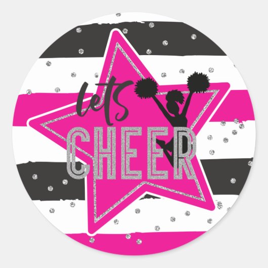 Cheerlead roze Silver Black Cheer Birthday Ronde Sticker (Voorkant)