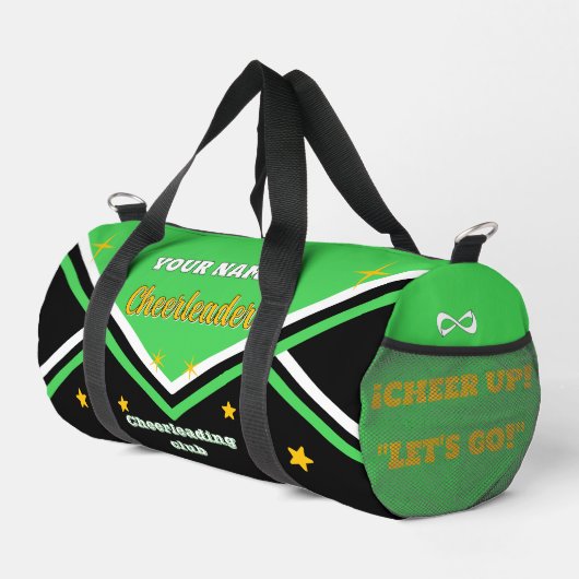 cheerleader bag, personalize green, white & black  plunjezak (Rechterhoek)
