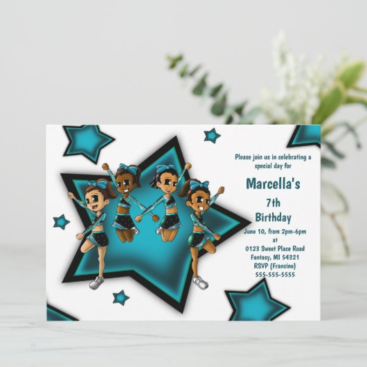 Cheerleader Birthday Party Kaart (Staand voorkant)