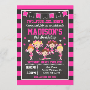 Cheerleader Birthday Uitnodiging / Roze & Zwart