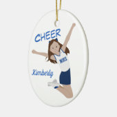Cheerleader Brunette Dark Blue & White Keramisch Ornament (Links)