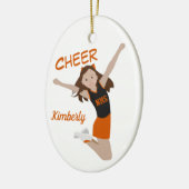 Cheerleader Brunette Oranje & Black Keramisch Ornament (Links)