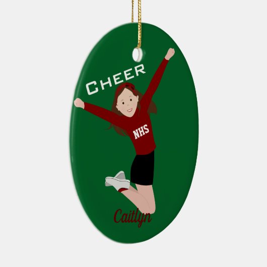 Cheerleader Brunette Red en Black Keramisch Ornament (Rechts)