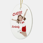 Cheerleader Brunette Red & White Keramisch Ornament (Links)