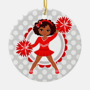 Cheerleader - Cute Red African American Cheer Keramisch Ornament