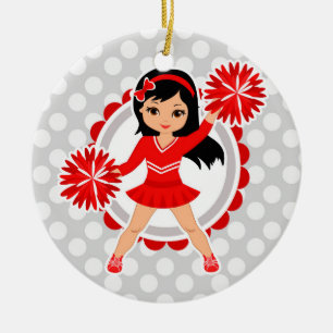 Cheerleader - Cute Red Black Hair Cheer Keramisch Ornament