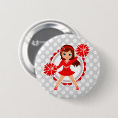 Cheerleader - Cute Red Brunette Cheer Ronde Button 5,7 Cm (Voorkant /achterkant)