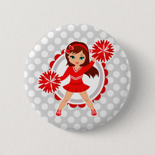 Cheerleader - Cute Red Brunette Cheer Ronde Button 5,7 Cm