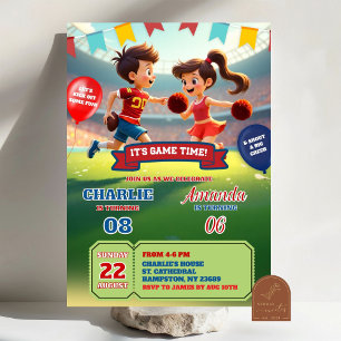 Cheerleader en Voetbal Gezamenlijke Verjaardag Kaart