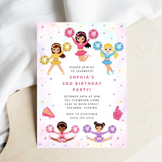 Cheerleader Girl Birthday Party Invitation
