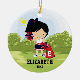 Cheerleader Girl-kerstornament Blue Red Keramisch Ornament