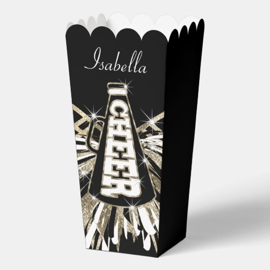 Cheerleader Glam - Goud, Zwart en Wit Bedankdoosjes (Achterkant)