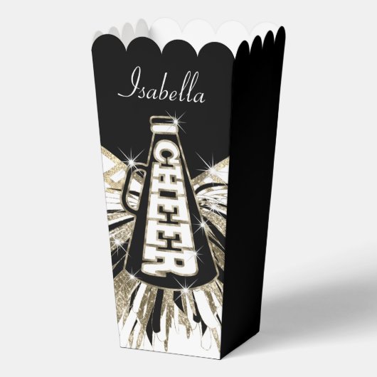 Cheerleader Glam - Goud, Zwart en Wit Bedankdoosjes (Voorkant)