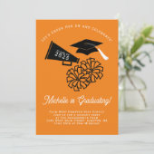 Cheerleader Graduation Party Oranje en Black Kaart (Staand voorkant)