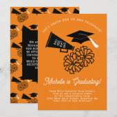 Cheerleader Graduation Party Oranje en Black Kaart (Voorkant / Achterkant)