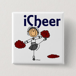 Cheerleader I Cheer Stick Figuur Vierkante Button 5,1 Cm