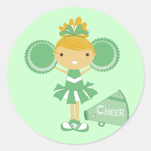 Cheerleader in Groen Ronde Sticker (Voorkant)