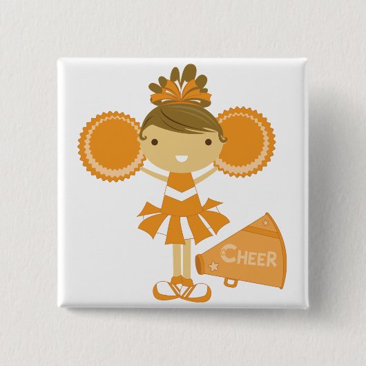 Cheerleader in het Oranje Vierkante Button 5,1 Cm (Voorkant)
