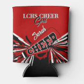 Cheerleader in rood, wit en zwart blikjeskoeler (Voorkant)