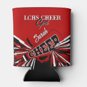 Cheerleader in rood, wit en zwart blikjeskoeler (Achterkant)