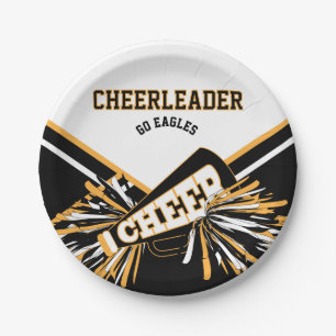 Cheerleader in White, Gold en Black Papieren Bordje