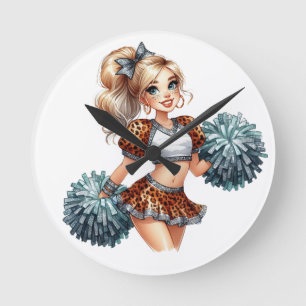 Cheerleader met dierenprint ronde klok
