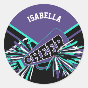 📣 Cheerleader - Paarse, zwarte, Blauwgroen en wit Ronde Sticker
