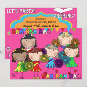 Cheerleader Party Party Birthday Invitation Kaart (Voorkant / Achterkant)