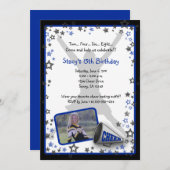 Cheerleader Photo Invitation Blue Kaart (Voorkant / Achterkant)