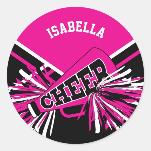 📣 Cheerleader - Roze, Wit en Zwart Ronde Sticker (Voorkant)