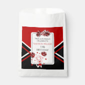Cheerleader verjaardagsfeest rood, zwart, wit bedankzakje (Voorkant)