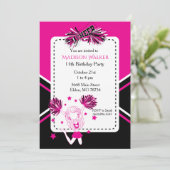 Cheerleader Verjaardagsfeestje Heet Roze, Zwart, W Kaart (Staand voorkant)