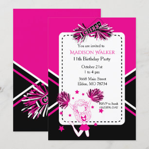 Cheerleader Verjaardagsfeestje Heet Roze, Zwart, W Kaart