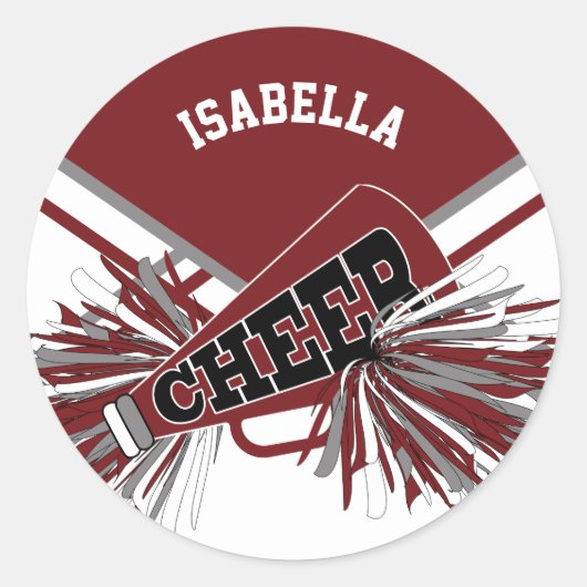 📣 Cheerleader - Wit, Maroon en Grijs Ronde Sticker (Voorkant)