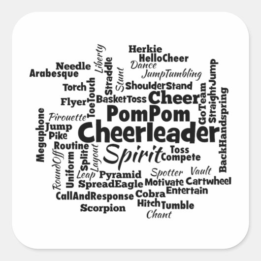 Cheerleader Word Cloud Vierkante Sticker (Voorkant)
