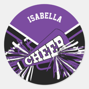 📣 Cheerleader - Zwart, Paarse en Wit Ronde Sticker