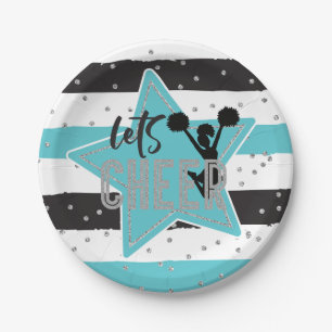 Cheerleading blauw Zilver Zwart Cheer Verjaardag Papieren Bordje