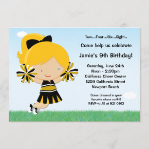 Cheerleading Girls Birthday Party Invitation Kaart