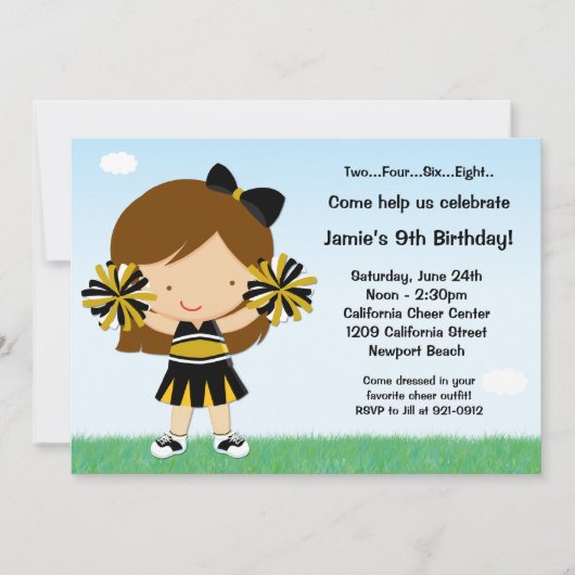Cheerleading Girls Birthday Party Invitation Kaart (Voorkant)